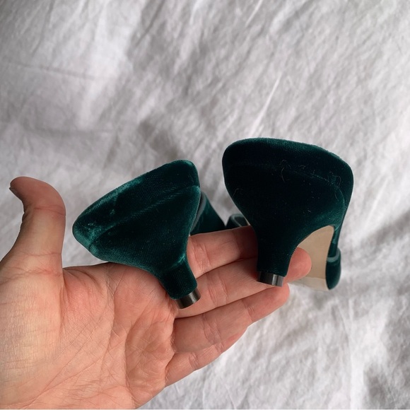 Doen Callie Velvet Peep Toe Mule Kitten Heels Shoes Evergreen Green - Picture 8 of 12